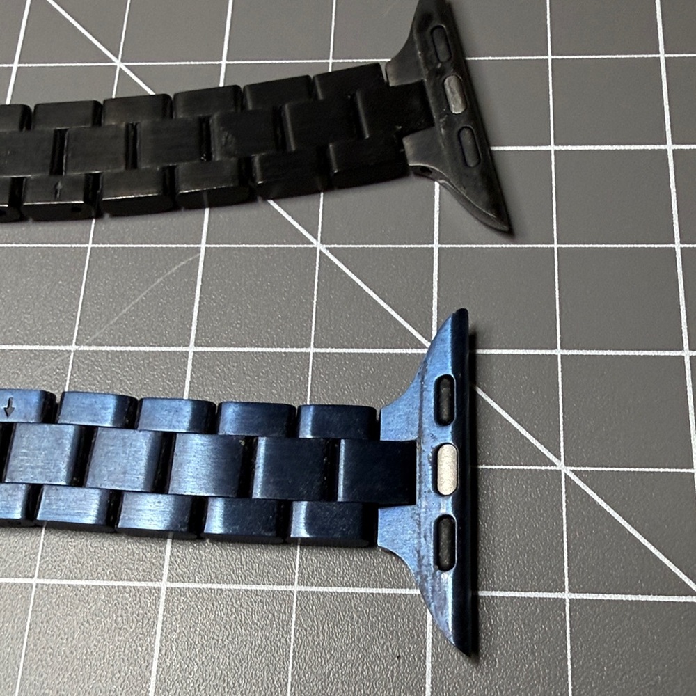 Apple Stainless Steel Link Watch Bands in Blue and Gunmetal - Picture 6 of 8